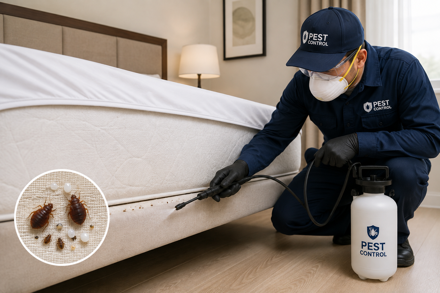 Clean modern bedroom, pest-free environment